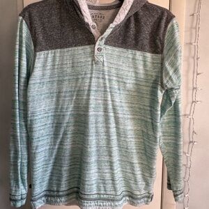 Boys BKE Vintage Gray and Mint Striped Hoodie